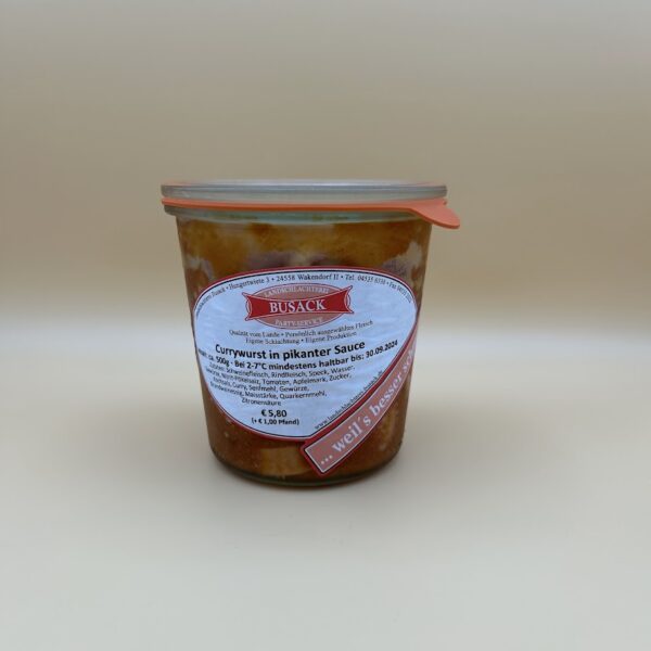 Currywurst in pikanter Sauce im Glas